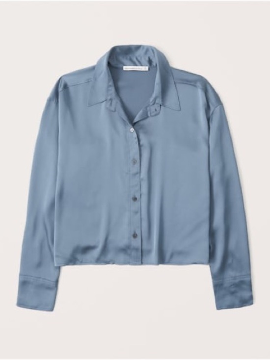 Abercrombie & Fitch Tops - Abercrombie Slate Blue Oversized 90s Cropped Satin Shirt XL